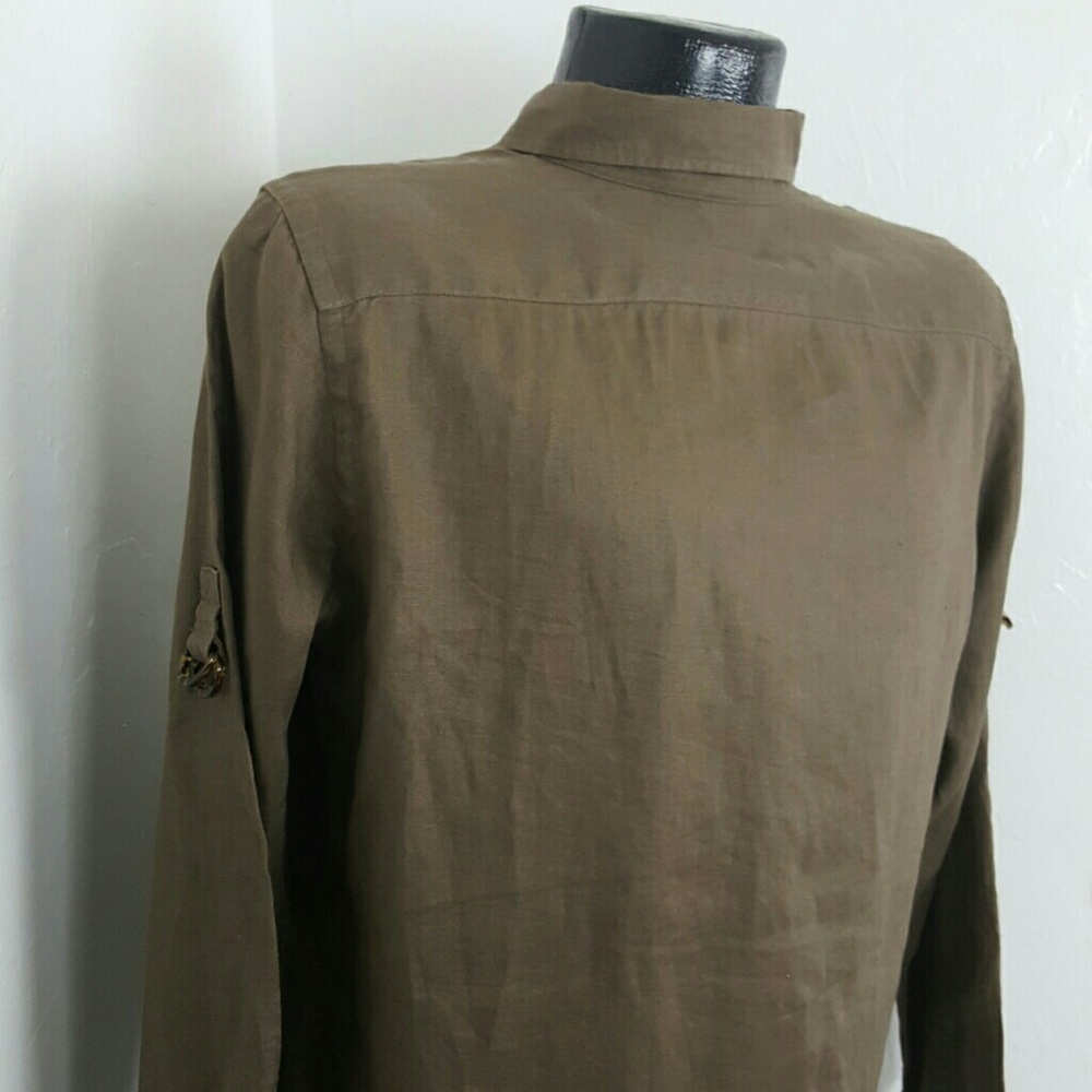 Lauren Ralph Lauren linen green long sleeve solid button down women size M - Picture 5 of 7